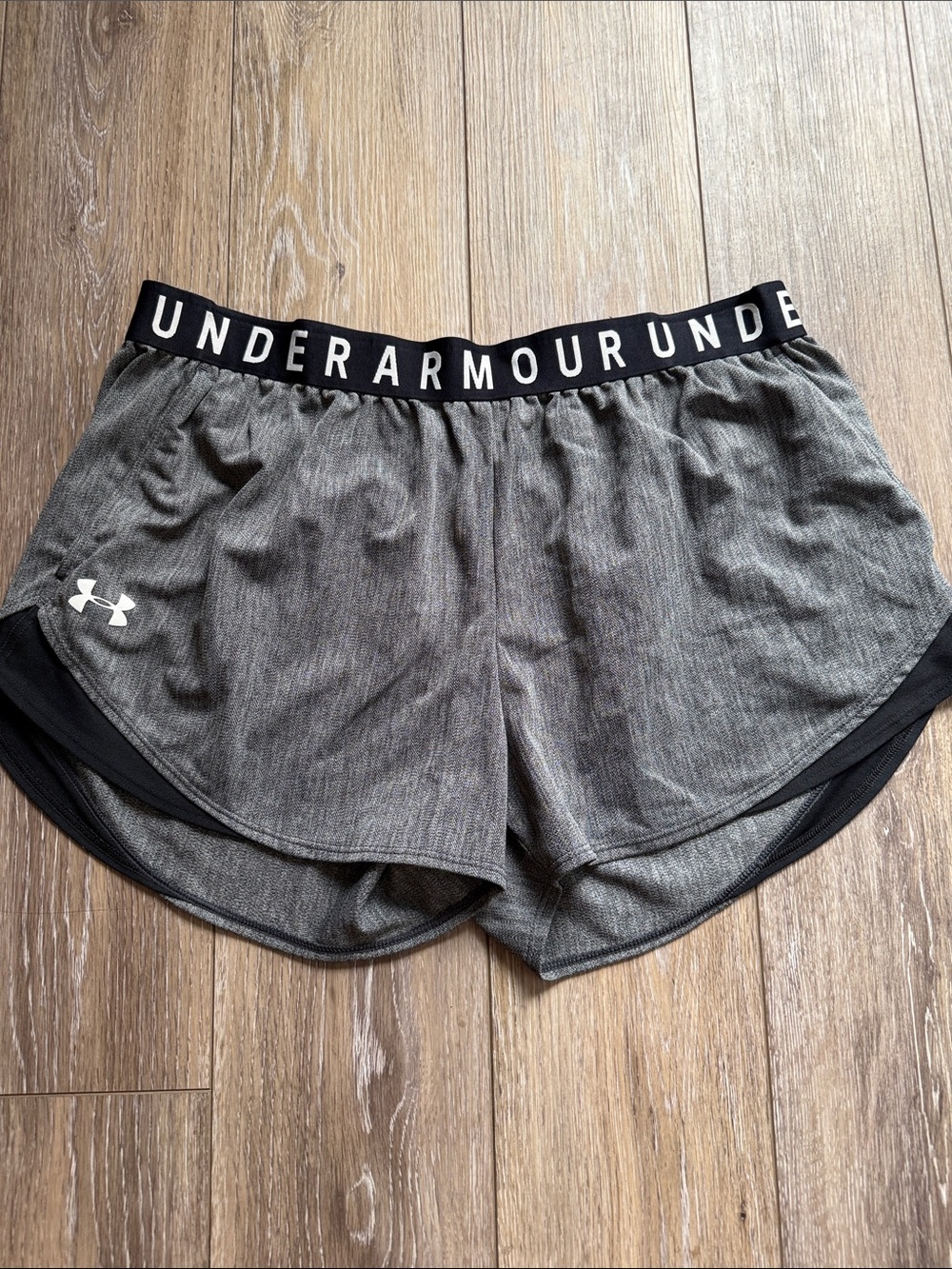 Under Armour Gray and Black Women's Athletic Shorts with Branded Waistband